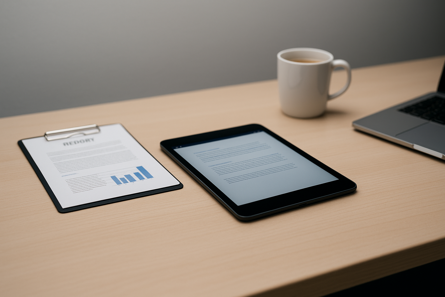 Bright secure workspace with tablet on desk